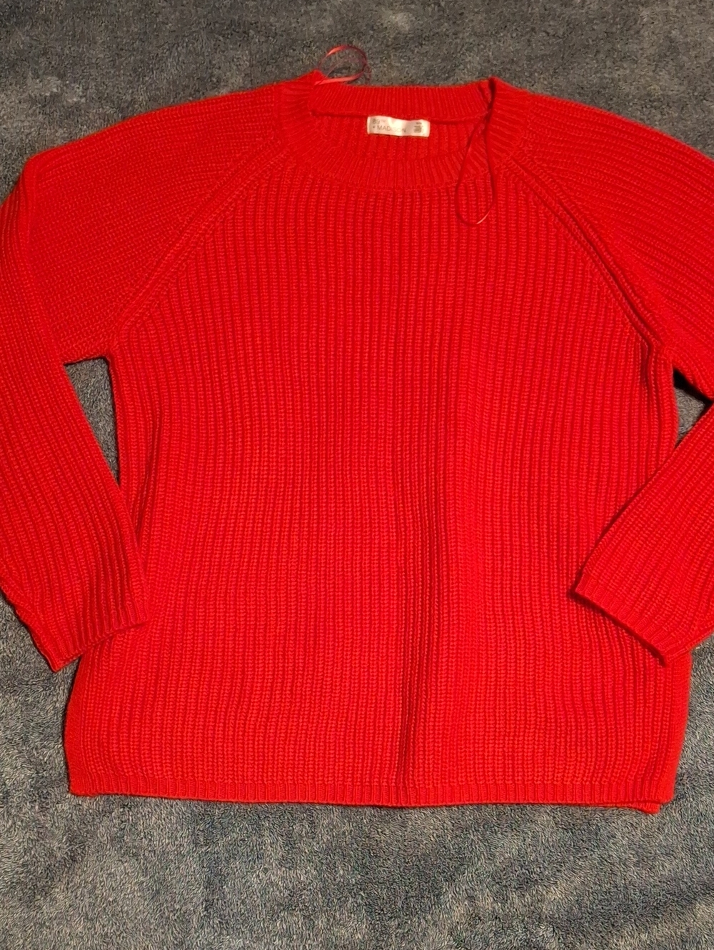 89th + Madison Bright Red Ribbed Crewneck Sweater